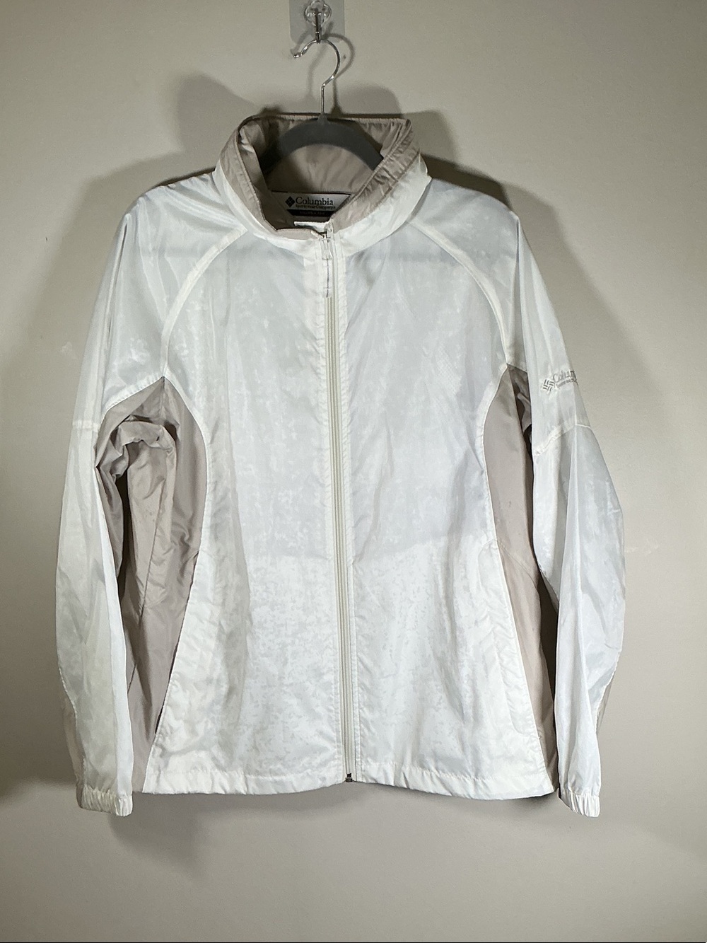Columbia Packable Windbreaker Jacket Women’s Large White Full Zip Lightweight